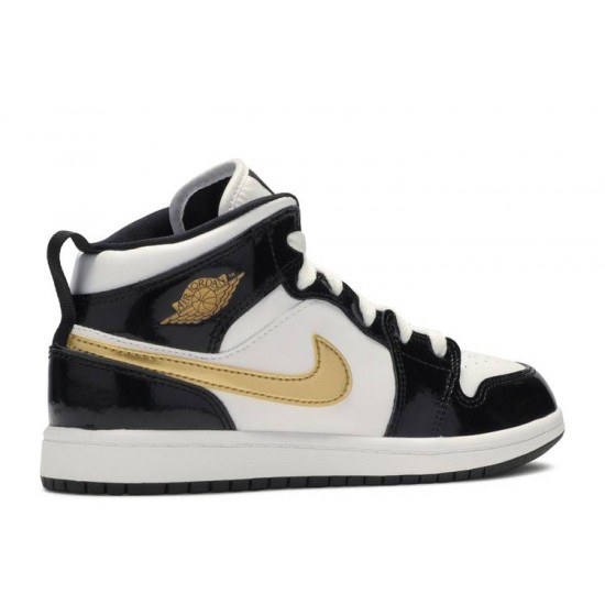 AIR JORDAN 1 MID PATENT PS BLACK GOLD  Scarpe bq6932 007