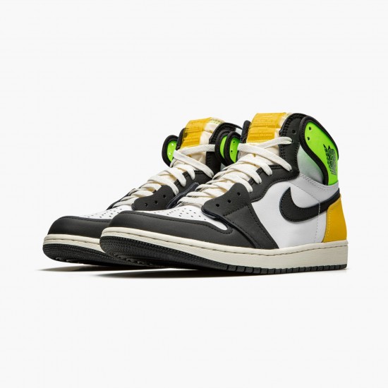 Uomo Air Jordan 1 Retro High White Black Volt University Gold 555088-118 Scarpe Da Ginnastica